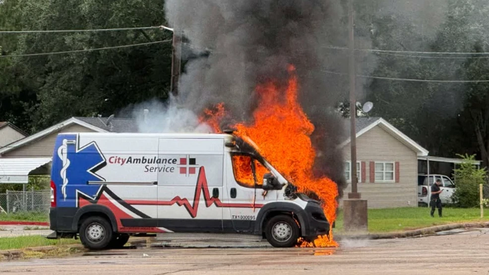 VIDEO: Empty ambulance goes up in flames
